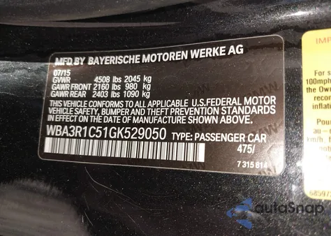 2016 BMW 435I from USA, damaged, VIN WBA3R1C51GK529050